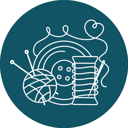 Sewing logo. handmade sign. Spool of Thread, yarn. Illustration in doodle style. vector badges. isolated background.のイラスト素材