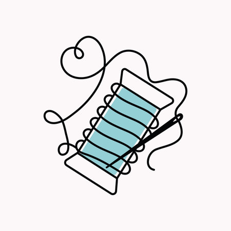 thread, needle. Illustration in doodle style, vector badges. isolated background.のイラスト素材