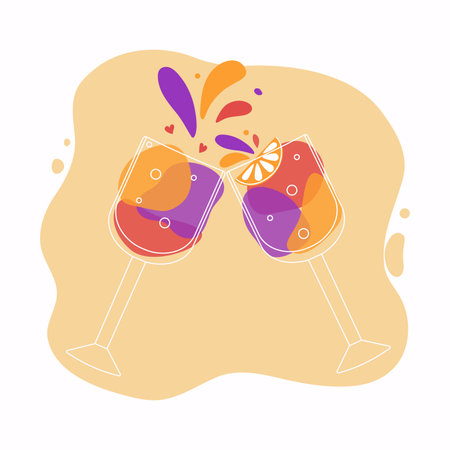 wine glasses. Doodle style vector icons. Bright color illustrations with alcoholic drinks on an isolated background.のイラスト素材