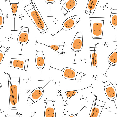 Pattern Glasses for wine. wine glass. Glass goblets with alcoholic drinks. Champagne holiday. Doodle style. seamless background. vector graphics.のイラスト素材
