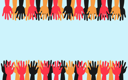 Hands, palms, banner. Frame, the hands of a man. Concepts of helping, volunteering, charity. Vector graphics. Illustration on isolated background.のイラスト素材