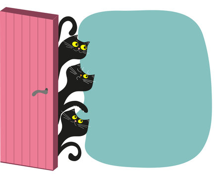 Cartoon pets. Banner, frame with funny multicolored cats. Pets, animals. Postcard design, flyer design. Space for text. Vector illustration, isolated background.のイラスト素材