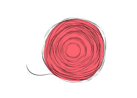 Threads in a skein. Abstract ball thread. Knitting, hobby icon, needlework. A skein of wool. Sketch, drawing. Vector illustration on isolated background.のイラスト素材