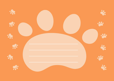 Banner, frame, flyer with place for inscription, text. Paw print. Pet trail. Vector background.のイラスト素材