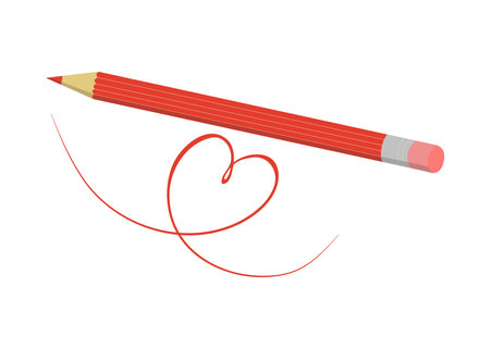 Pencil and line drawing. Line, heart shape drawn in pencil. Stationery. Vector illustration, isolated background, white.のイラスト素材