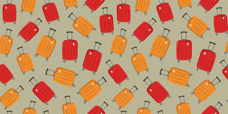 Seamless pattern. Travel suitcase, icon isolated on white isolated background. Tourism, recreation. Bag with handle, wheels and retractable handle for travel, business trips or summer holidays. Travel luggage Traveler. Flat vector illustrationのイラスト素材