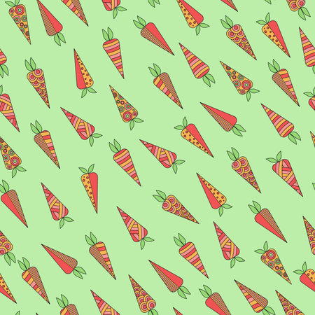 Abstract carrot pattern, ornament. Bright vegetables. Drawings, doodles. Vegetarian food. Vector...