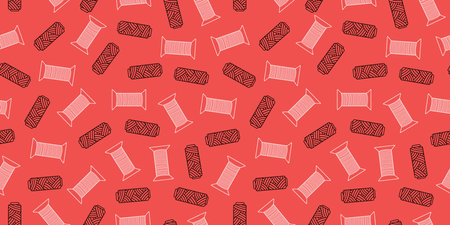 Spools of thread. Pattern handicraft, hobby. Drawings, doodle icons. Vector seamless background.のイラスト素材