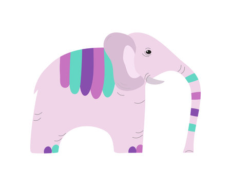 Elephant Day, protection of elephants. Indian Elephant with a colorful blanket. Animal of Africa.のイラスト素材