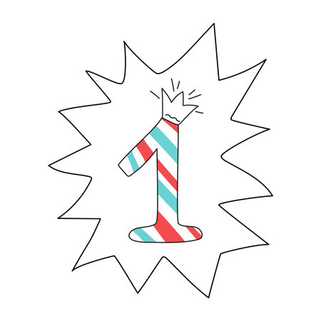 Number 1, Crown, drawing, doodles. Cartoon number. Greeting card design. Holiday, birthday. Vector icon, illustration, white isolated background.のイラスト素材