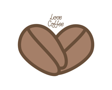 Coffee beans in the shape of a heart. Lettering, sign, inscription Love for coffee. International Coffee Day. Vector graphics. Flat illustration on a white isolated background.のイラスト素材