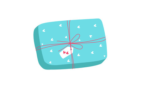 Gift box, hearts. Valentine's day, wedding, birthday. Romantic gift, holiday decor. Flat illustration. Background isolated.のイラスト素材