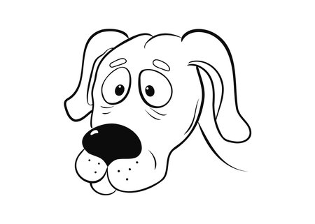 Dog, drawing, sketch. Pets, animals. Black and white illustration, dog face. Grooming, animal adoption, Pet Goods, veterinary. Vector graphics.のイラスト素材