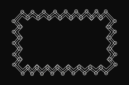 Abstract black and white banner. Geometric ornament, lines, circles. Simple frame and border with space for text. Hand-drawn illustration, isolated background.のイラスト素材