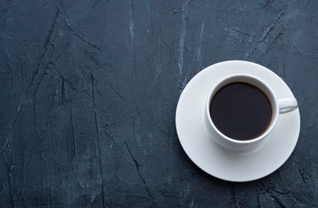 fresh espresso on white cup gray concrete pure background blank text