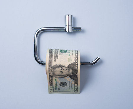 money in the form of a roll of toilet paper. Pandemic, coronavirus, essential goods, scarcity....