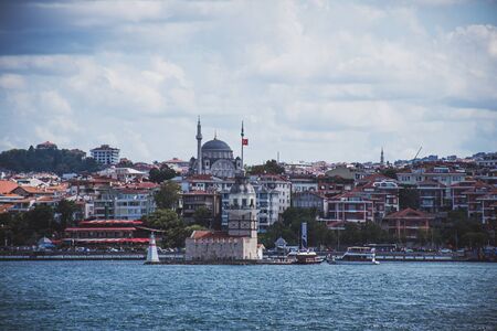 seascape. View from the sea through the Golden horn to the maiden tower in Istanbul. Summer and sunny dayの写真素材
