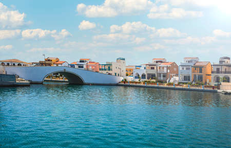 beautiful summer landscape of the sea Bay with a bridge and villas in Cyprus. Summer dayの写真素材