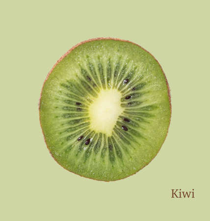 Fresh sliced kiwi poster on green background. Top view and macro. Concept fotoの写真素材