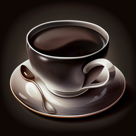 An espresso cup on a saucer on a dark background generated AI. The concept of a realistic illustration for design or printing. Generative AI.の素材