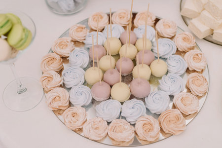Delicious sweet candies, decorated in wedding styleの写真素材
