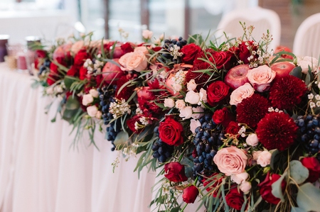 Flowers decoration for weddind table of newlywedsの写真素材