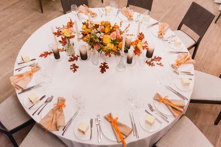 The elegant dinner table.の写真素材