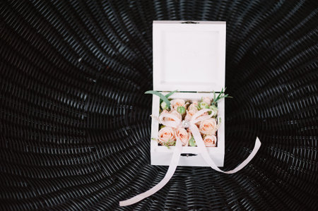 Floristic wedding box decoration in the tenderly light pink styleの写真素材