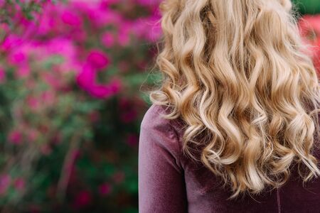 Young pretty wooman between red flowersの写真素材