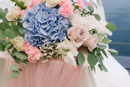 Magnificent wedding floristics. Decorating of a wedding in flowers. Flower backgroundの写真素材