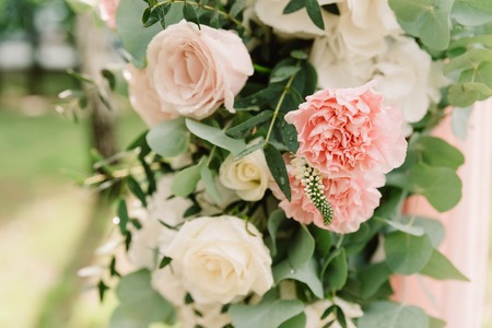 Magnificent wedding floristics. Decorating of a wedding in flowers. Flower backgroundの写真素材