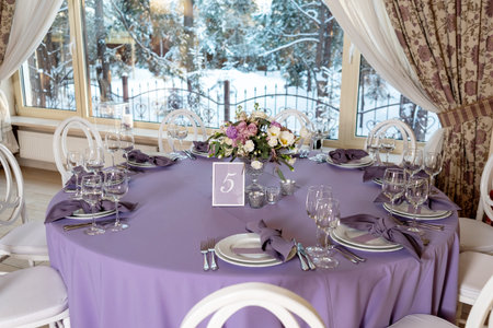 Beautiful round table for guests at a wedding