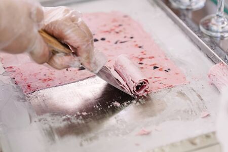 Preparation of natural berry ice cream right during the holiday.の写真素材