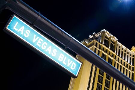 Las Vegas Boulevard street sign by night in Las Vegas  Nevada, USA のeditorial素材