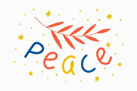 Concept pray for peace. Banner with lettering and peace branch. Poster with slogan, no war, world...