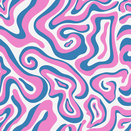 Groovy seamless pattern with animal print. Pattern for fabric with zebra, tiger texture. Vector background in retro trippy style. Hippie 60s, 70s style.のイラスト素材