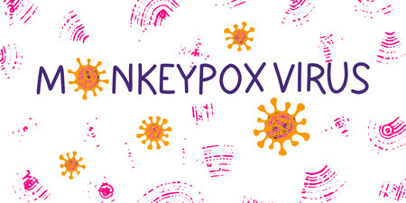 Monkeypox virus lettering. Virus Molecule, Bacteria. Epidemic from animals to humans. Medical...