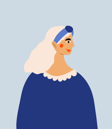 Portrait cute young blonde woman in blue dress.のイラスト素材