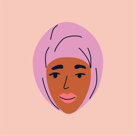 Arab woman in hijab. Avatar of a girl for a social network. Portrait of Arab female character isolated on background. Women s rights postcard concept. Vector illustrationのイラスト素材