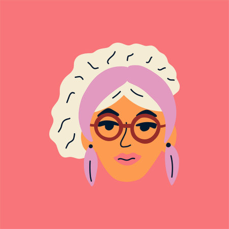Portrait of cute blonde woman with Hairband and glasses. Avatar of European female character...