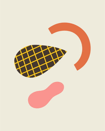 Hand drawn abstract art. Geometric element drop, grid, checkerboard, rainbow. Groovy contemporary illustration for poster, kids, decoration, print, social post and stories.のイラスト素材