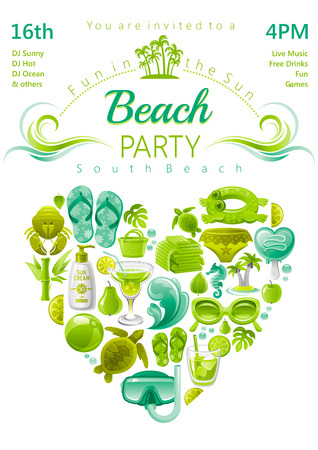 Beach party invitation in green, lima and mint colorsのイラスト素材