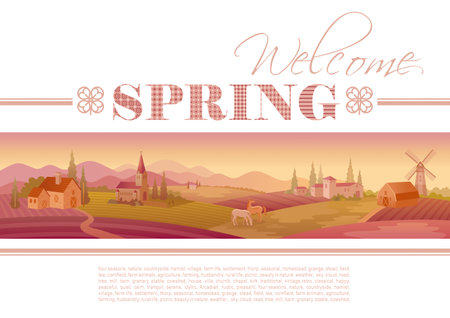 Idyllic farming landscape flyer design with textのイラスト素材