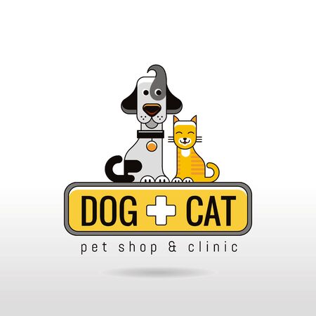 linear illustration of funny dog and cat on white backgroundのイラスト素材