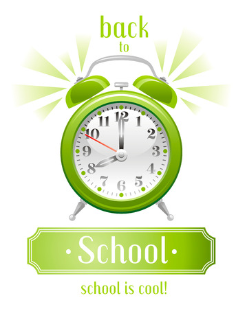 Back to school vector illustration with yellow alarm clock icon on white background, abstract vintage design templateのイラスト素材