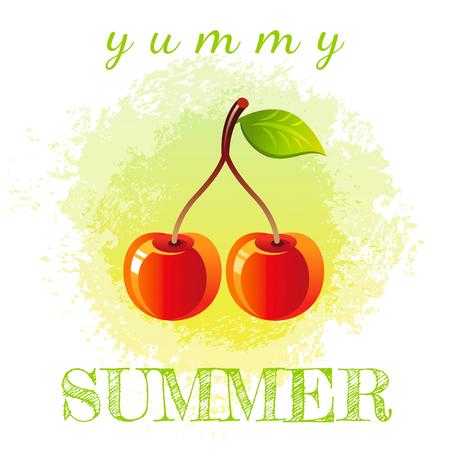 Abstract watercolor summer grunge, garden cherry fruit isolated modern design element banner.のイラスト素材
