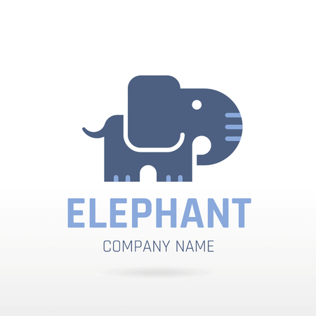 Elephant wild animal icon. Text lettering logo. Abstract template. Isolated white background, elegant flat vector illustration in blue color. Indian, African cute symbol silhouette. Zoo circus conceptのイラスト素材