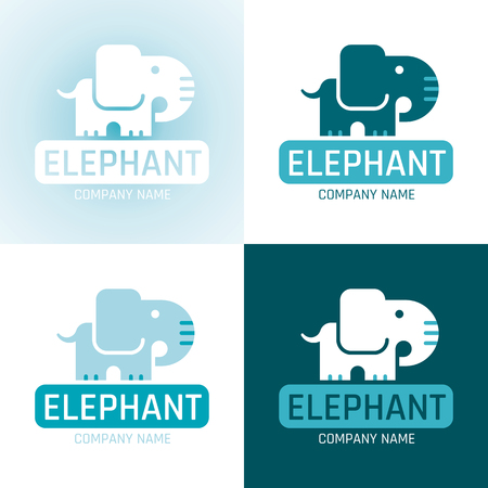 Elephant wild animal icon set. Text lettering logo. Abstract template. Isolated white, blue, black background, elegant flat vector illustration. Indian African cute cartoon symbol. Zoo national parkのイラスト素材