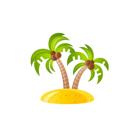 Vector illustration isolated on white background. Realistic vacation travel symbol exotic tropical design, 3d palm tree cocnut sunny island. Cartoon cute paradise Hawaii sea beach icon flat signのイラスト素材