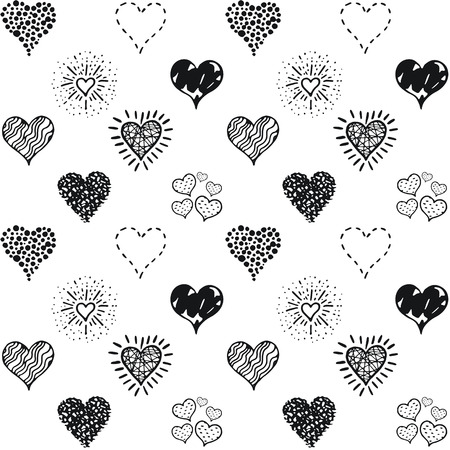 Seamless hearts pattern, hand drawn sketch, vector illustration. Romantic love background in doodle style. Black ink symbols Isolated on white. For textile print, wrapping paperのイラスト素材